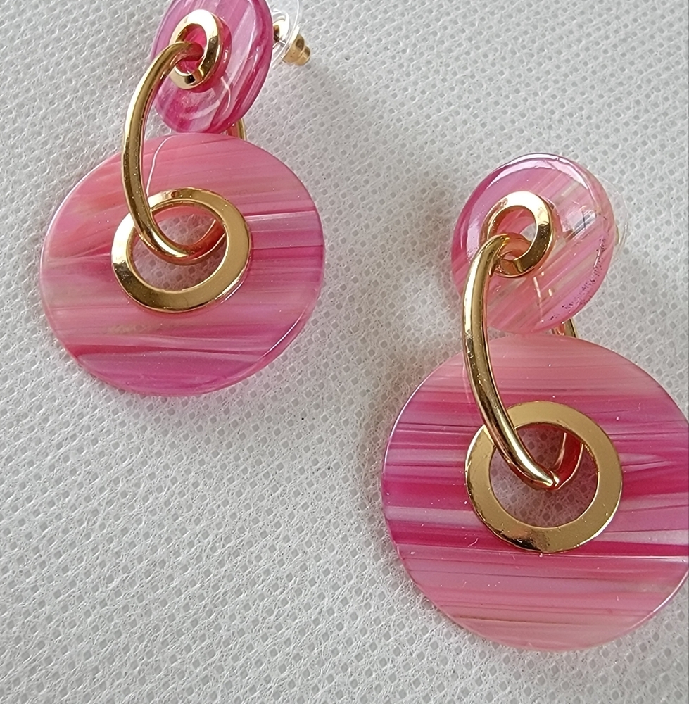 Pink Circle Drop Earrings - Picture 6 of 11